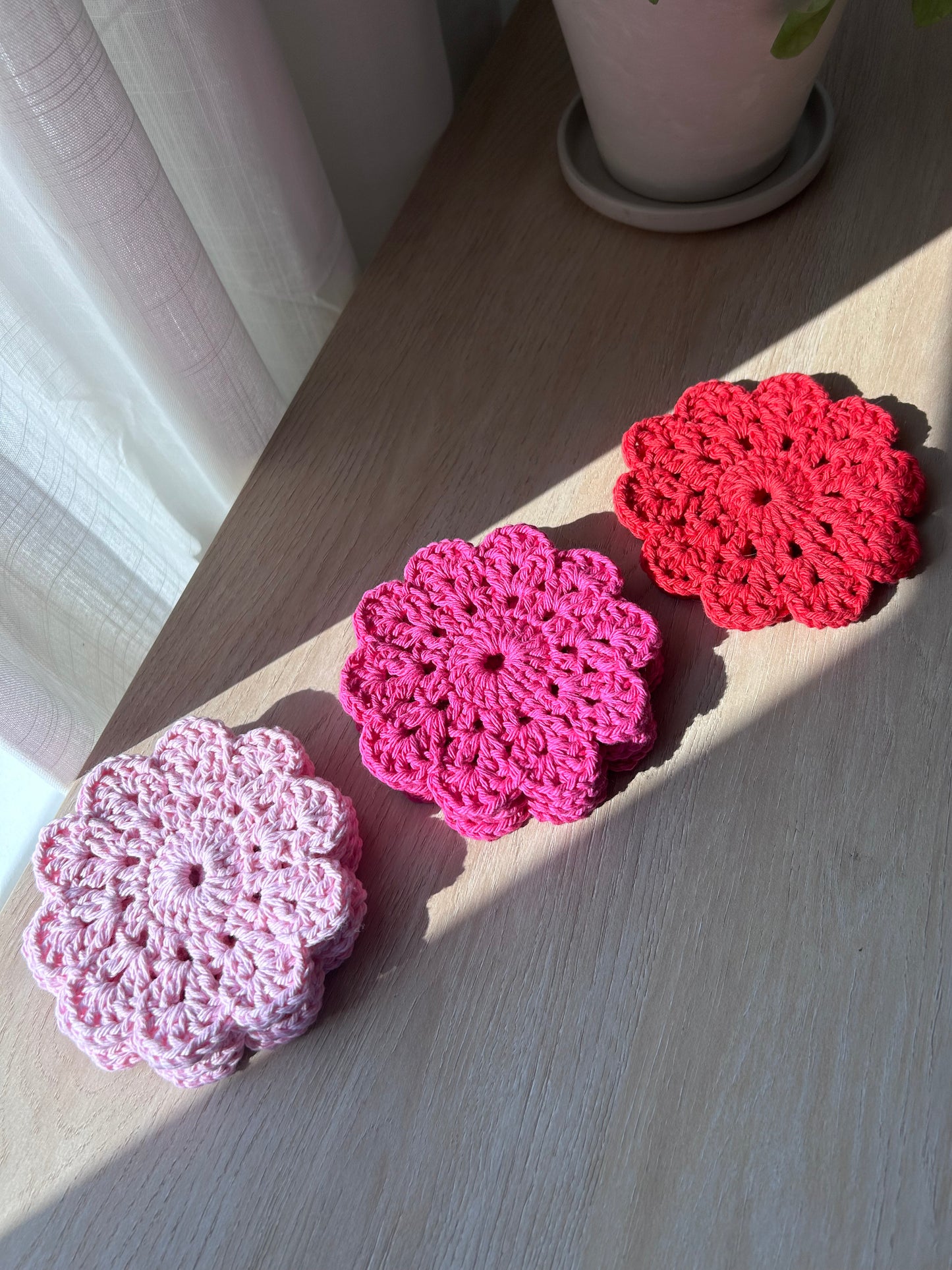 Crochet Coasters in Fuchsia