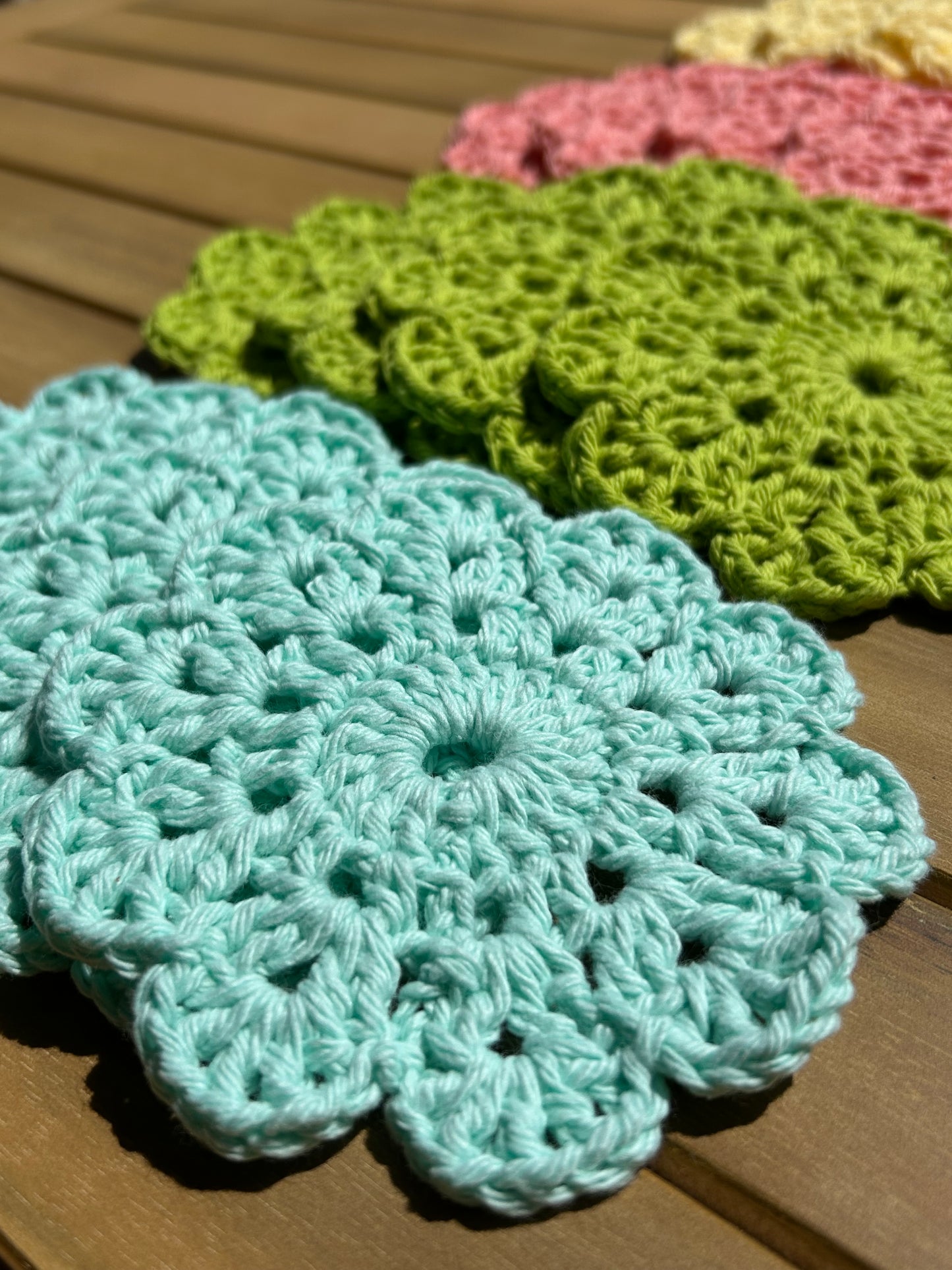Crochet Coasters in Blue Poppy