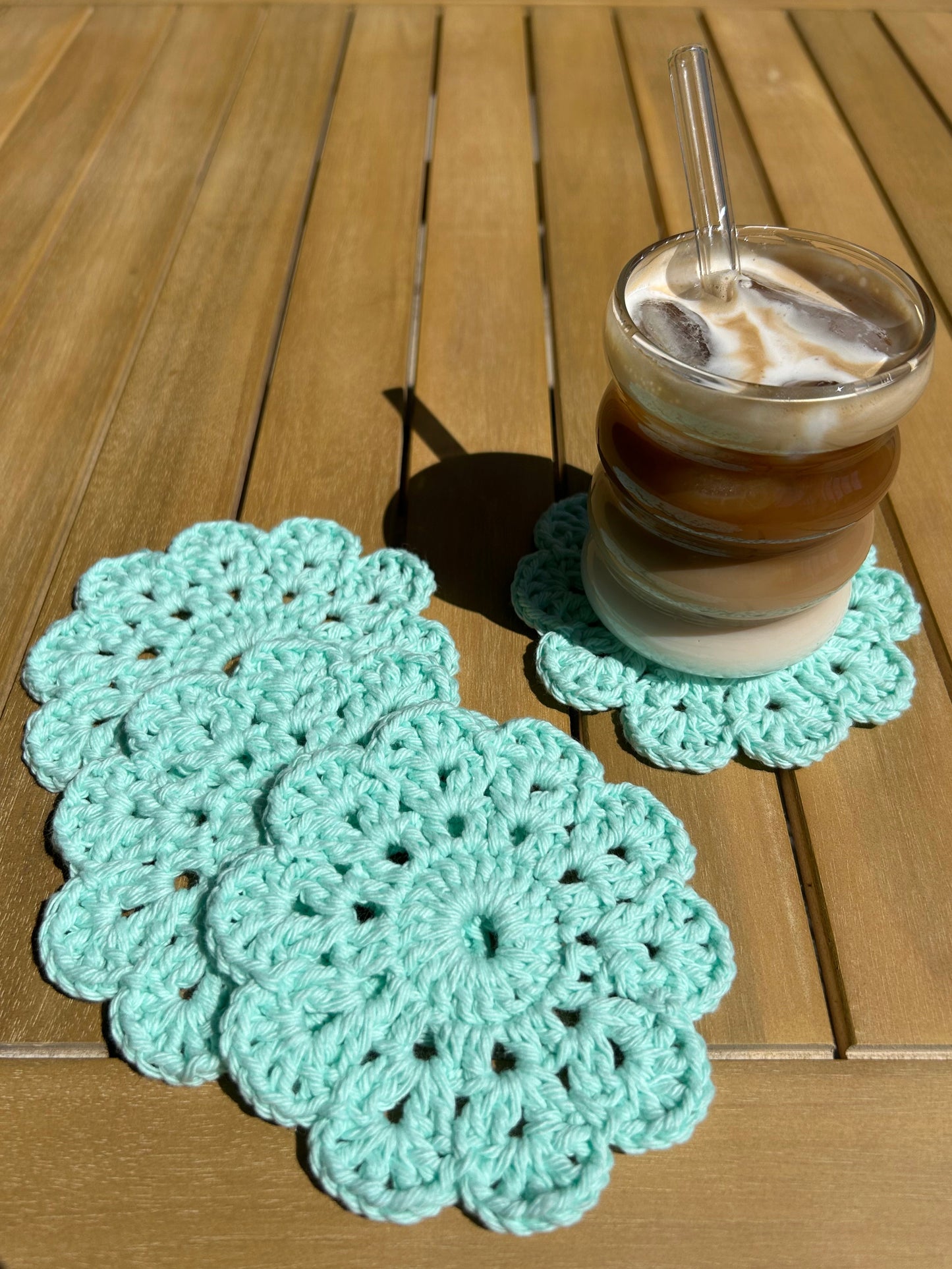 Crochet Coasters in Blue Poppy