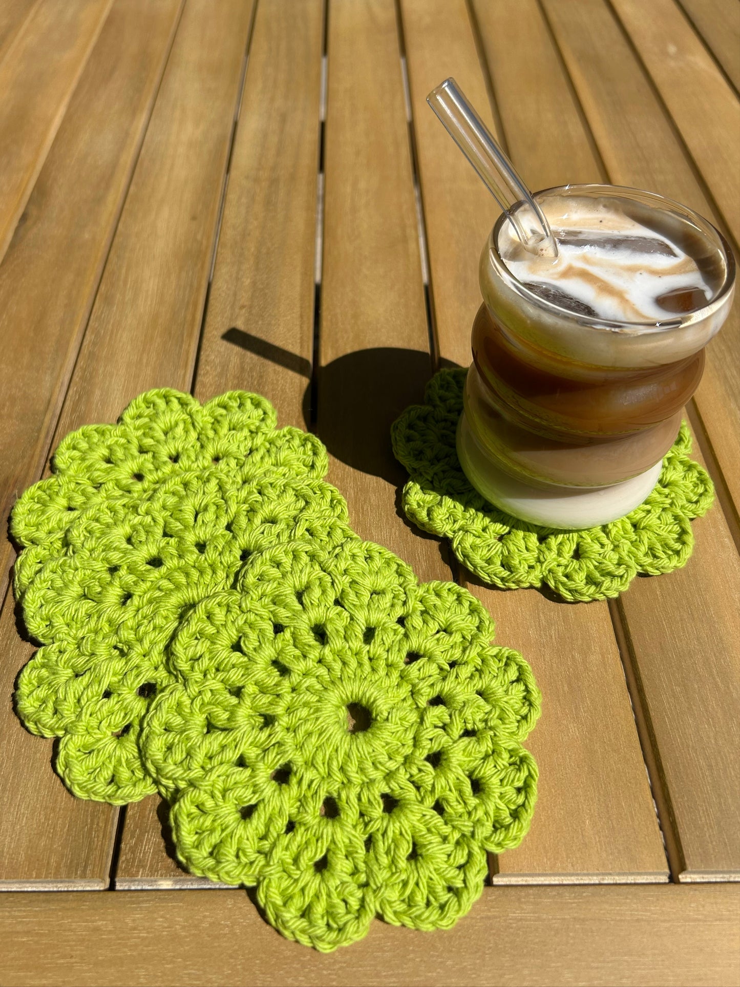 Crochet Coasters in Green Zinnia